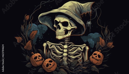 skeleton witch holding pumpkin halloween lamp