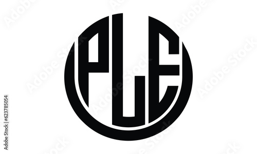 PLE shield in circle logo design vector template. lettermrk, wordmark, monogram symbol on white background.