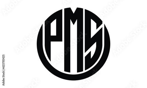 PMS shield in circle logo design vector template. lettermrk, wordmark, monogram symbol on white background.