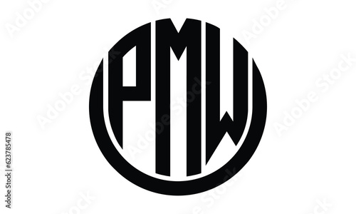 PMW shield in circle logo design vector template. lettermrk, wordmark, monogram symbol on white background. photo