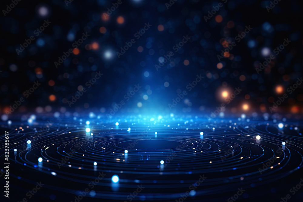Obraz premium abstract technology particle background, blue ,orange lighting, ai generative
