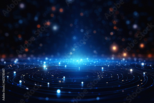 abstract technology particle background, blue ,orange lighting, ai generative
