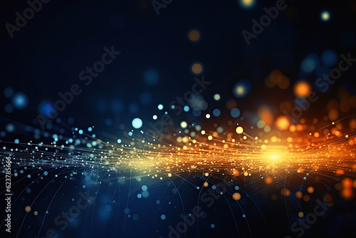 abstract technology particle background, blue ,orange lighting, ai generative