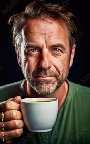 A relaxed man drinking a herbal tea cup © Giordano Aita