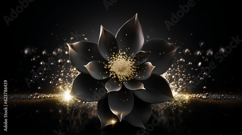 A lotus flower in black and gold background.Generative AI