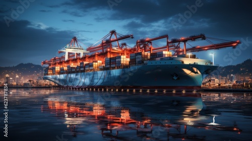 cargo ship in port, ai generative