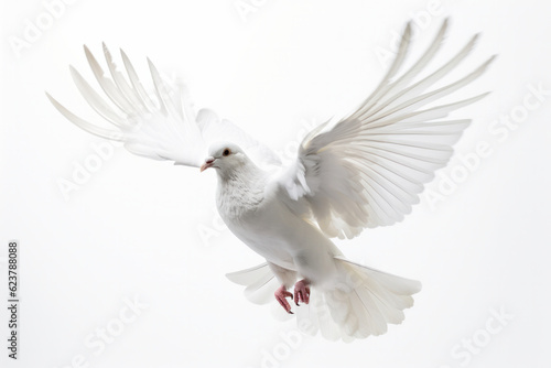 Witness the stunning grace and power of this flying predator, a majestic white bird with its wings spread wide. AI Generative.