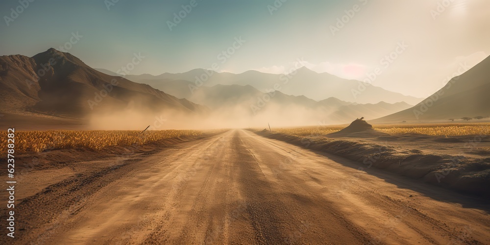 AI Generated. AI Generative. Sand desert hot dirty road path. Outdoor arizona western nature landscape background. Road trip travel adventure explore vibe. Graphic Art AI Generated. AI Generative. Sand desert hot dirty road path. Outdoor arizona western nature landscape background. Road trip travel adventure explore vibe. Graphic Art