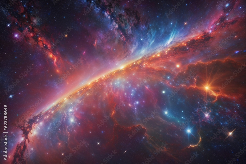 Colorful space galaxy cloud nebula. Stary night cosmos. Universe science astronomy. Supernova background wallpaper. Generative Al
Colorful space galaxy cloud nebula. Stary night cosmos. Universe science astronomy. Supernova background wallpaper. Generative Al