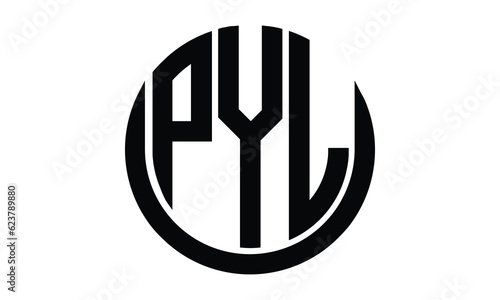 PYL shield in circle logo design vector template. lettermrk, wordmark, monogram symbol on white background.