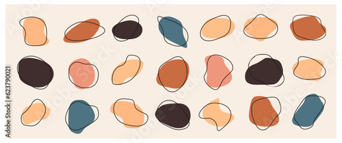 Set of irregular round blot form graphic element. Organic abstract fluid shapes isolated on white background.