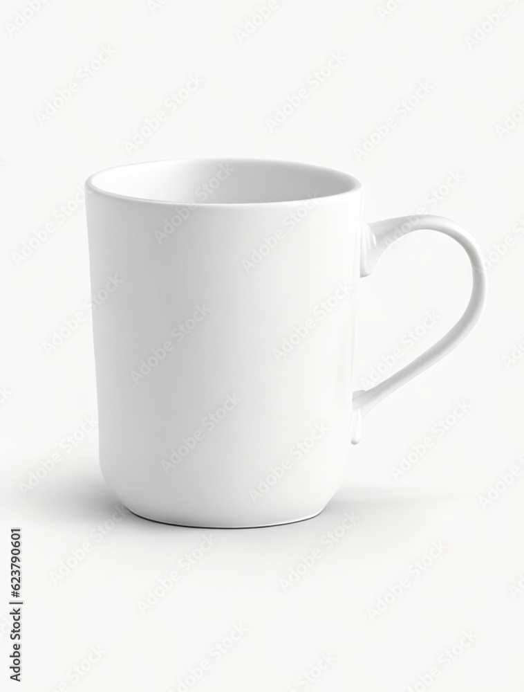 Obraz premium Mug Mockup with white background.Close up of white mug mockup isolated on white background view. Coffee cup mockup. Generative AI.