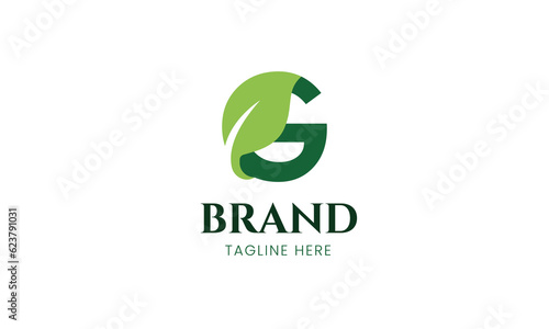 Letter G and leaf Logo. Nature Green color isolated on White Background. Usable for Business and Branding Logos. Vector Graphic Branding Element
