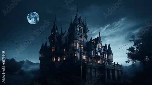 Scary Gothic castle on Halloween. Generative AI © Kateryna Kordubailo