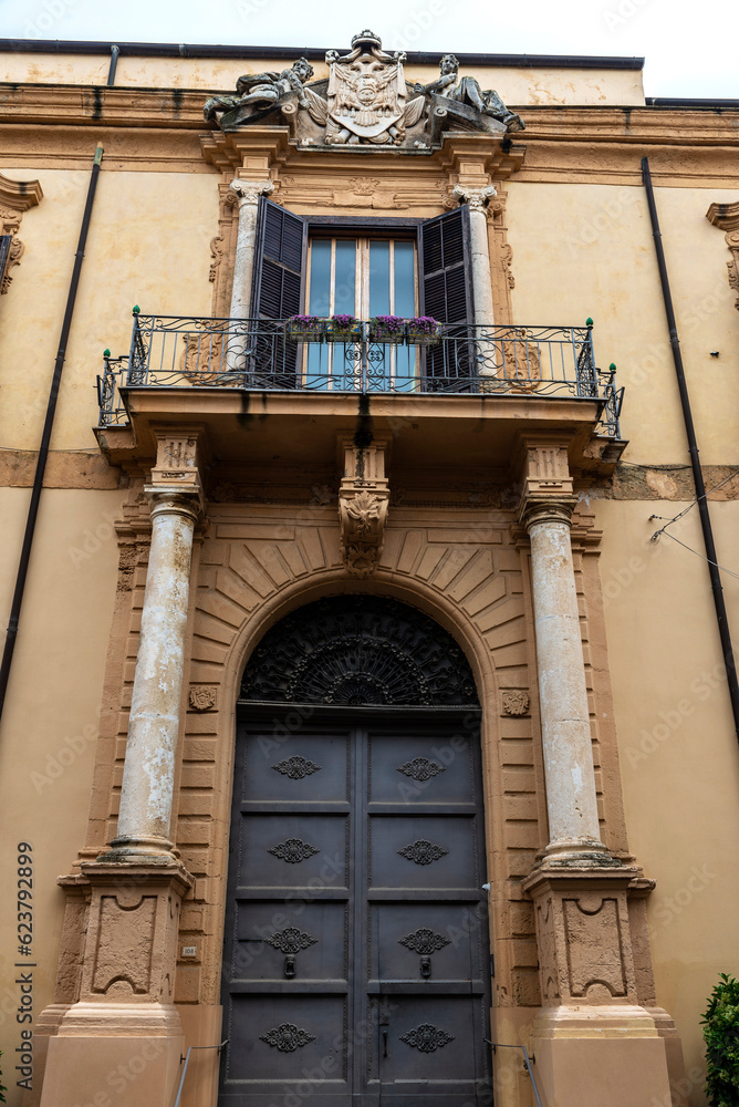 Facade of the old Vescovile palace, Agrigento, Sicily, Italy