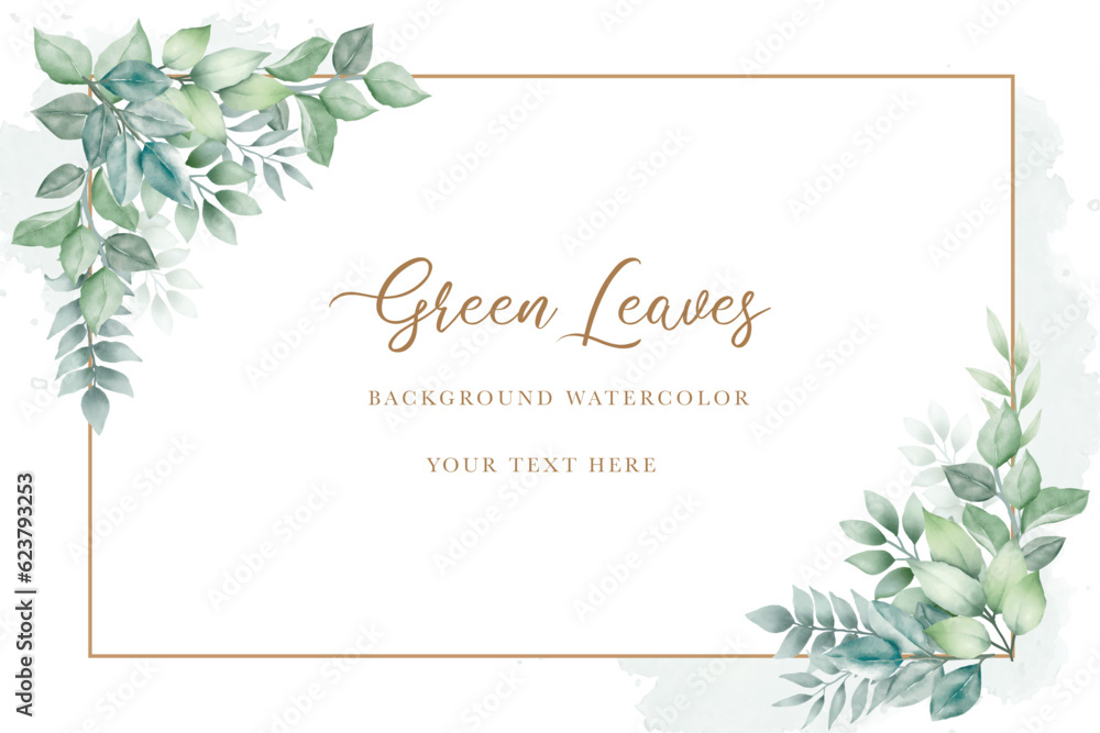 watercolor green leaves background
  - obrazy, fototapety, plakaty 