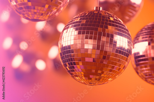 Golden Disco balls with the pink floor, AI GENERATIVE