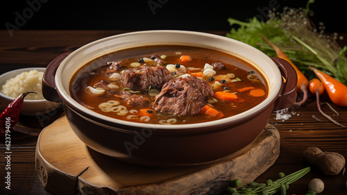 A bowl of oxtail soup on black background photo