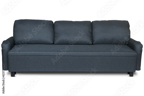 Navy blue color scandinavian style contemporary sofa on white background with modern and minimal furniture design. Including clipping path