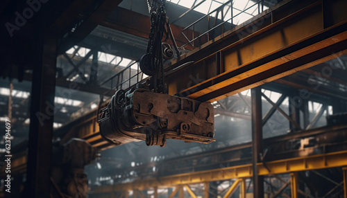 Industrial overhead crane in factory