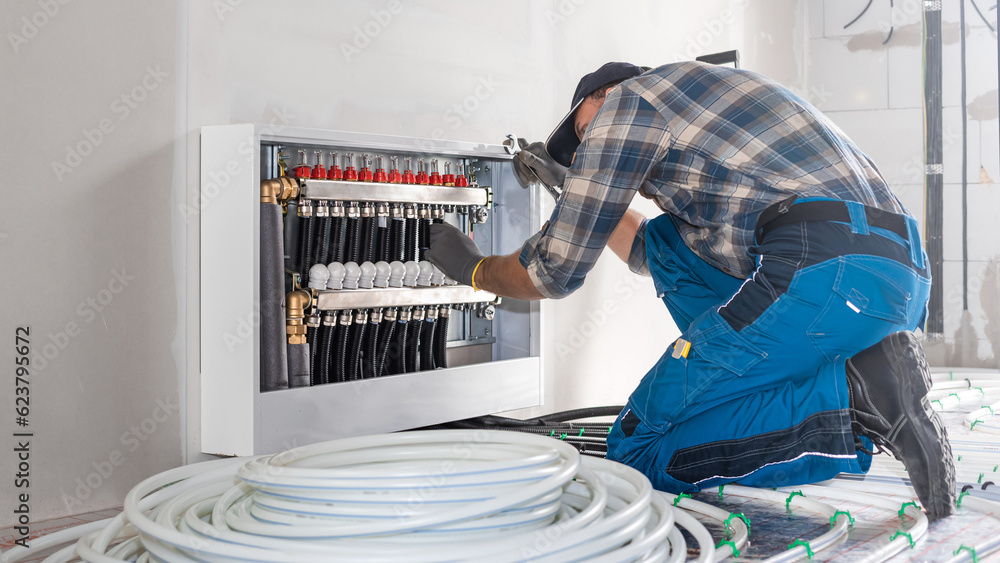 Underfloor heating. Installation of pipes to the Heating circuit