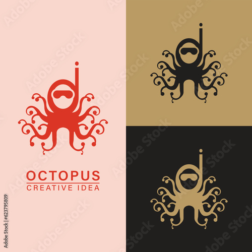 Octopus spooky diver logo icon.