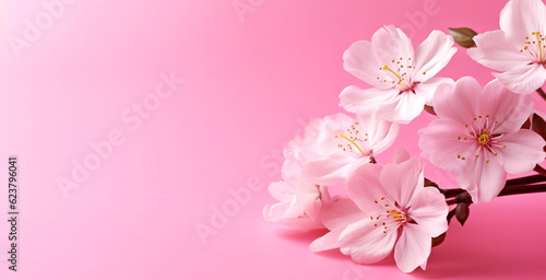 close up of beautiful flower on pink background and copy space, generative ai