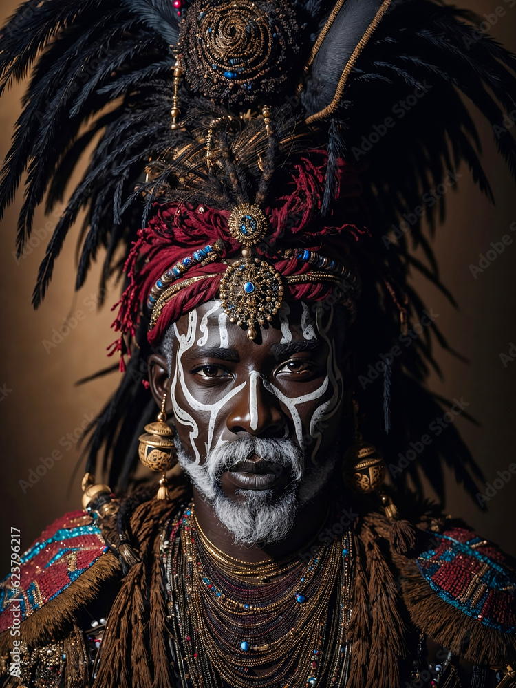 African witch doctor in voodoo attire AI-generated