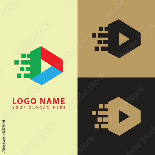 Technology play icon logo vector.