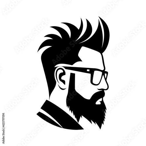 Black silhouette of Hipster hair and beards. Fashion concept.