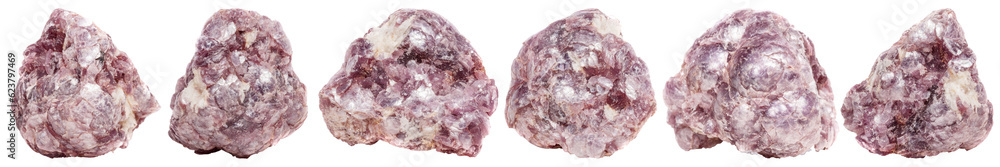 Macro mineral stone Lepidolite on a white transparent background close-up