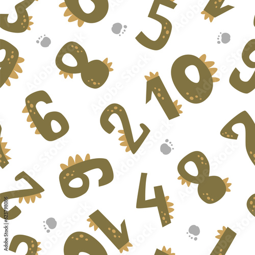 Seamless pattern with numbers dinosaurs.