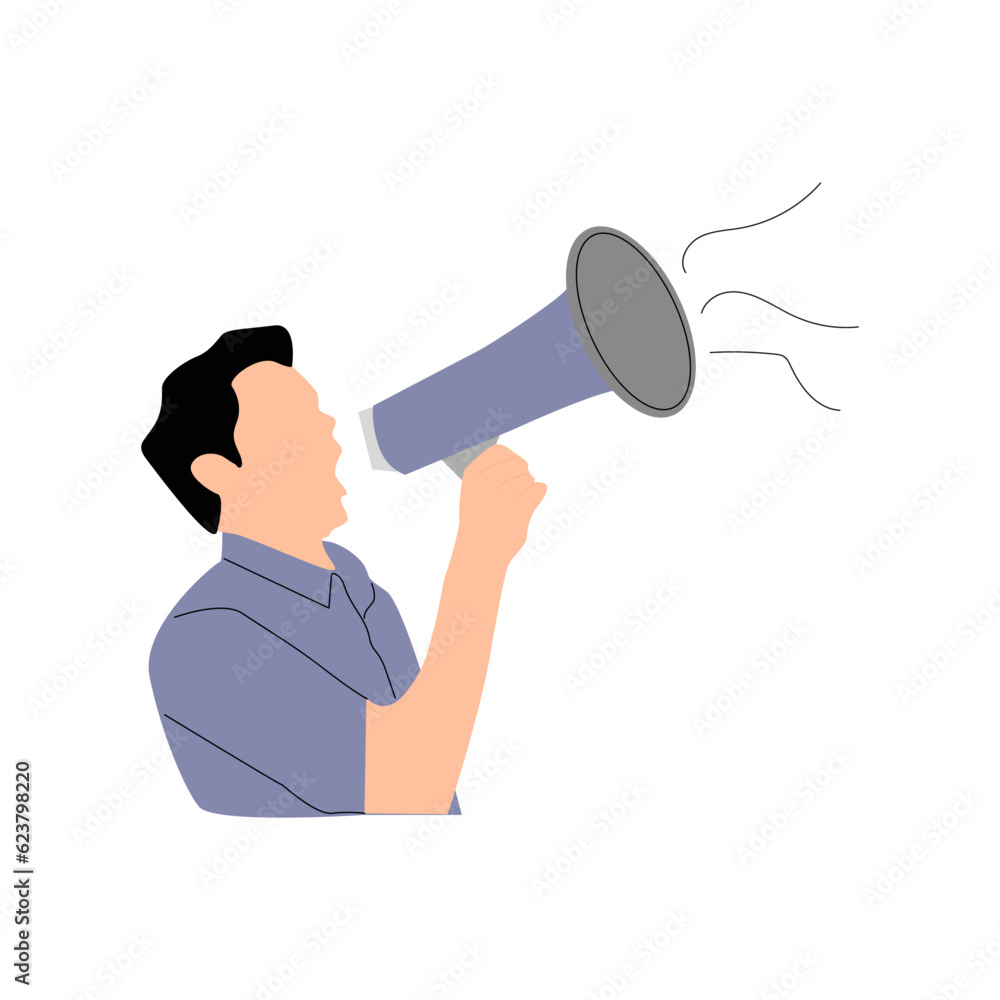 concept illustration of person using toa loudspeaker concept illustration of person using toa loudspeaker