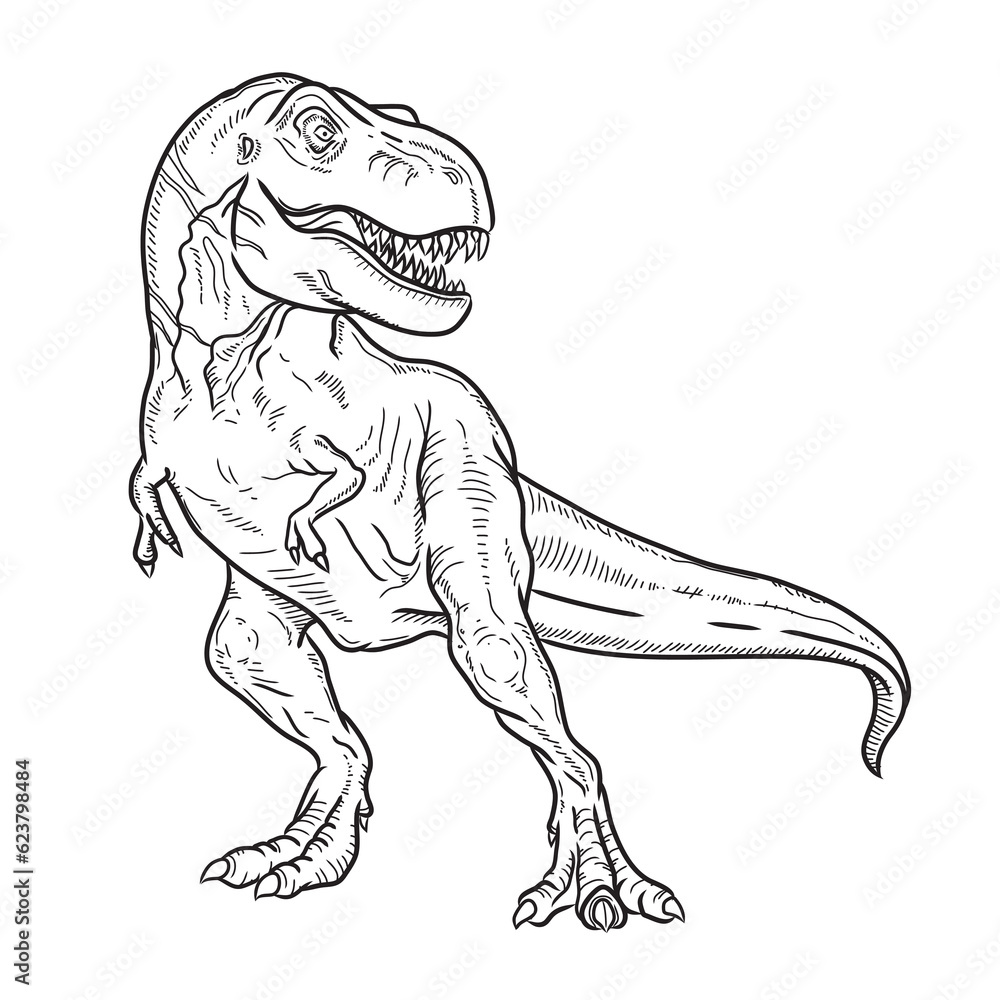 Vector drawing dinosaur t rex. Black on white background. Vector drawing dinosaur t rex. Black on white background.