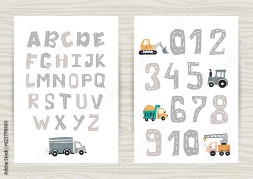 Posters with track road alphabet and numbers