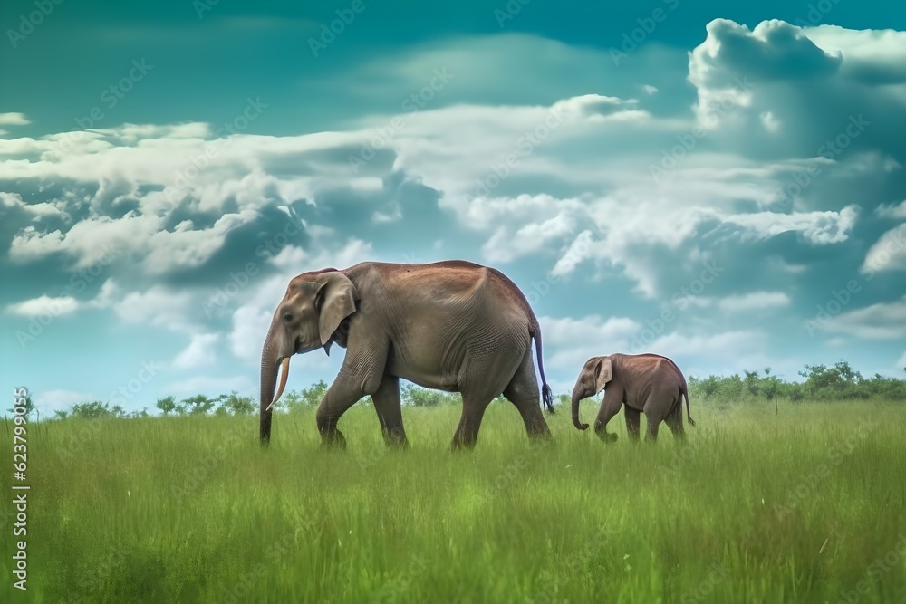 a mother elephant walking with her calf