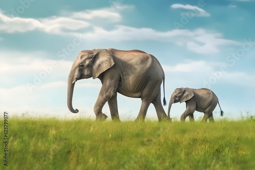 a mother elephant walking with her calf