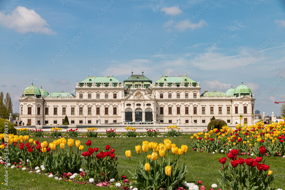 Upper Belvedere palace and gardens in spring, Vienna, Austria