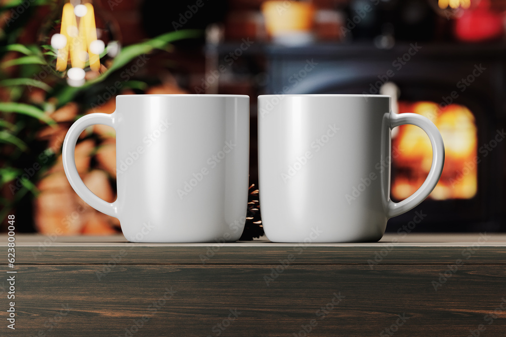 Two branded cups mockup. 3D rendering Two branded cups mockup. 3D rendering