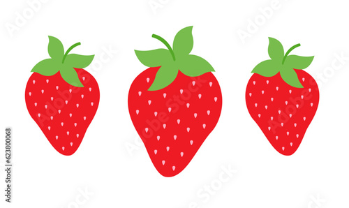 Strawberries in flat cartoon style. Vector illustration, isolated on white background. Healthy nutrition menu, farm market element
