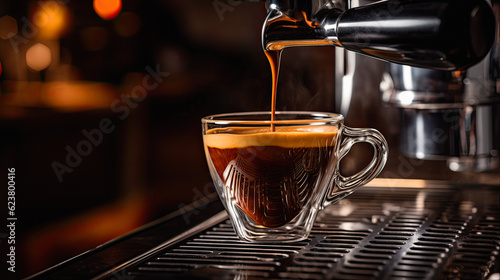 Photo of Espresso Pouring from Coffee Machine - Professional Coffee Brewing. ai generative