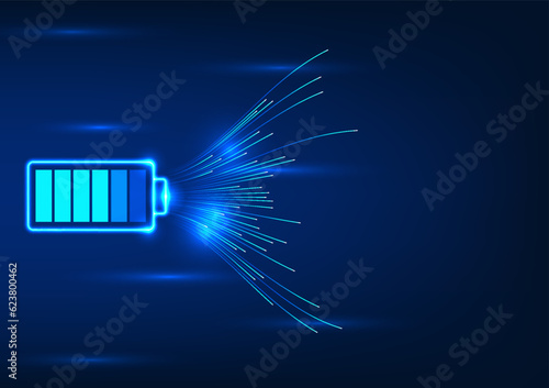 Battery technology with striding lines The concept of transferring the energy contained in the battery to electrical devices continues to work. Vector technology illustration in blue tones.