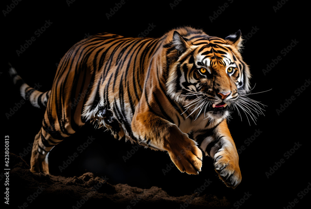 Close-face tiger on black background, Angry Face, AI GENERATIVE