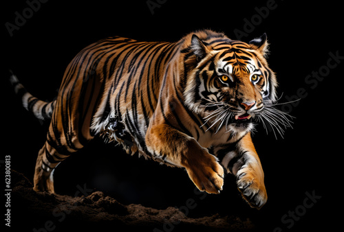 Close-face tiger on black background  Angry Face  AI GENERATIVE