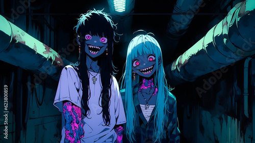 Crazy zombie kids. Created with Generative AI.