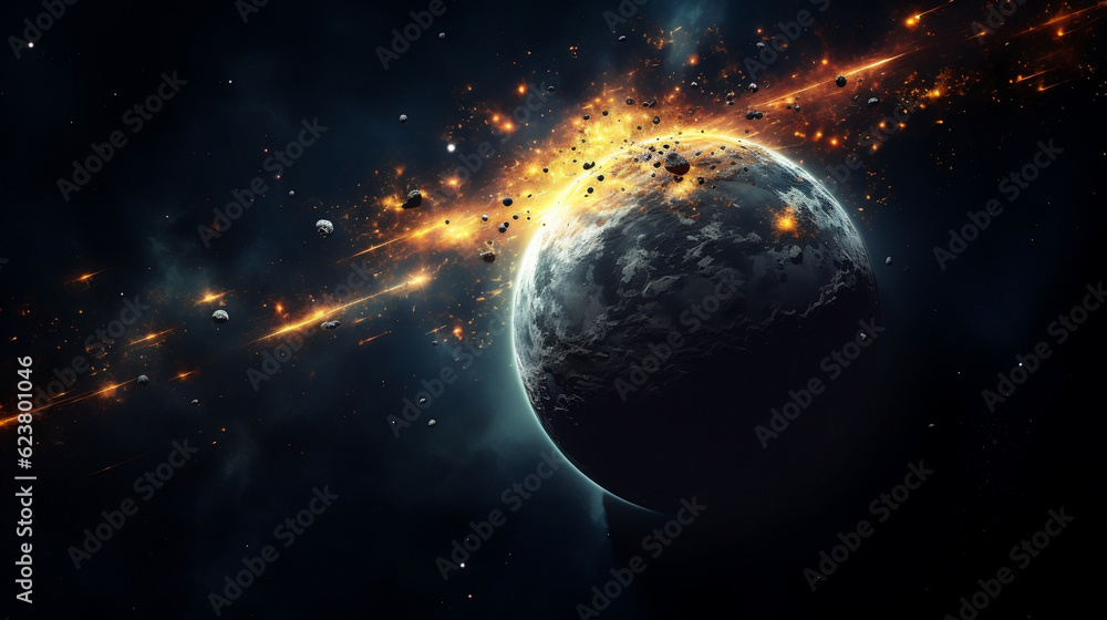 Obraz premium 3D illustration of a planet in space with stars and planet, Generative Ai