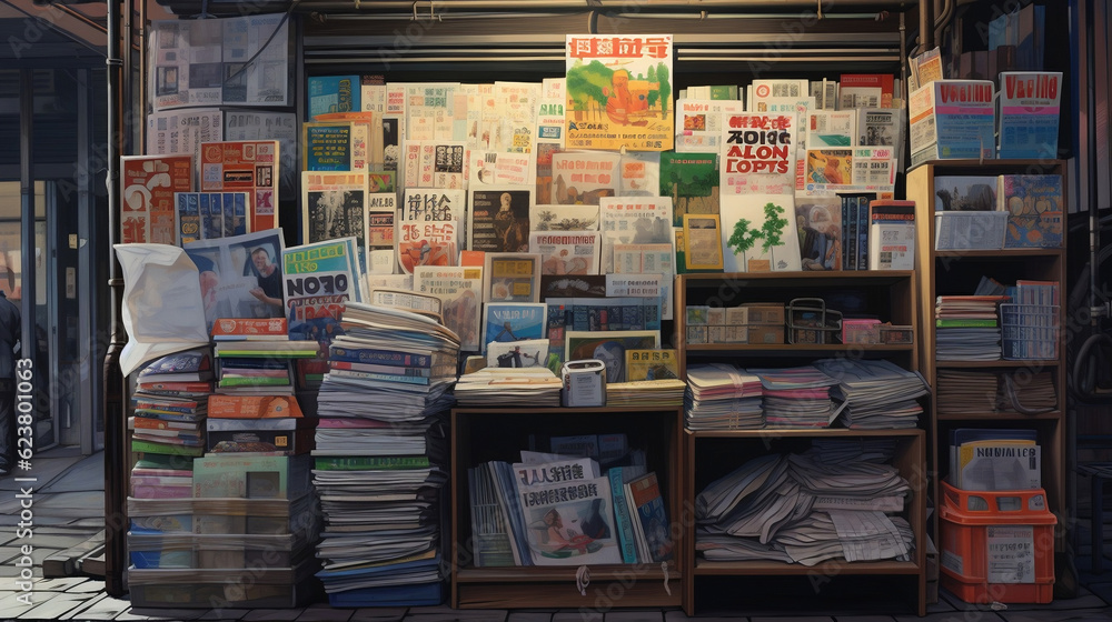 A newsstand with newspapers and magazines, Generative Ai A newsstand with newspapers and magazines, Generative Ai