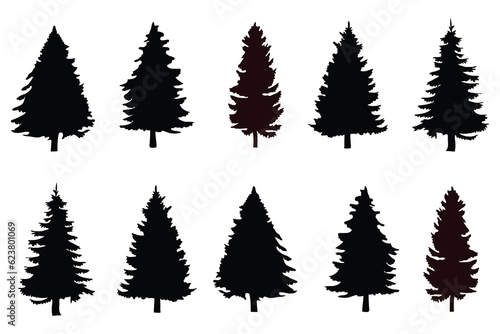 Collection of pine tree silhouettes. 