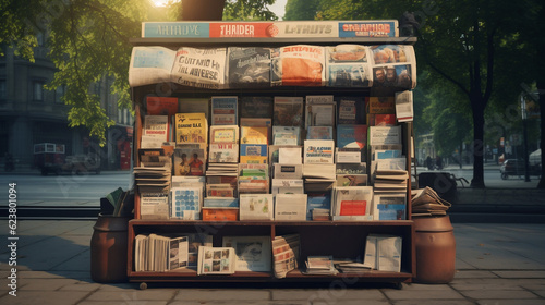 A newsstand with newspapers and magazines, Generative Ai photo
