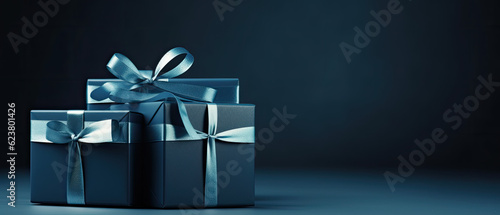 Father's Day Concept: Gift Boxes, Bow Ties, and Dark Blue Background Theme, Banner Design